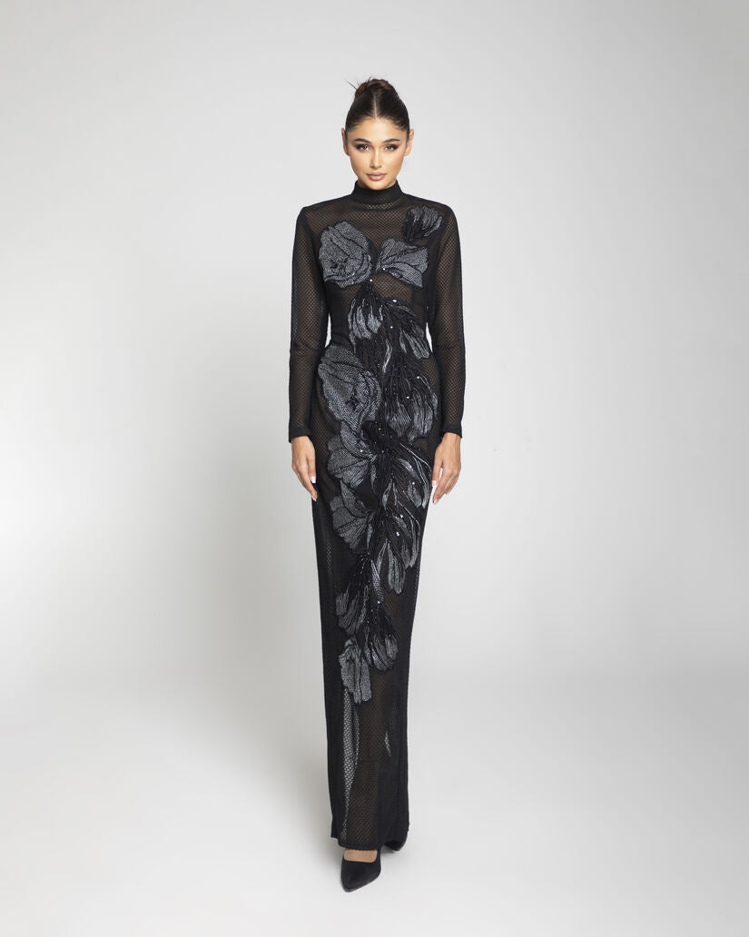 Hani & Muhannad Black Flower Dress